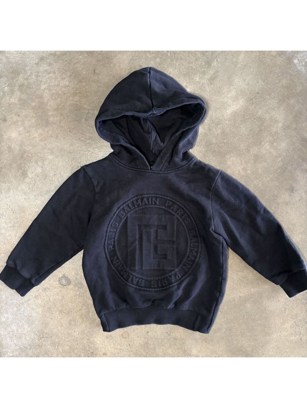 Balmain Paris Kids 4A Black Cotton Embossed Hoodie Sweatshirt